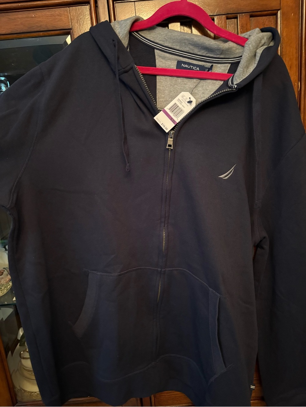 Nautica Men's Dark Navy Full-Zip Hooded Sweatshirt with Gray Lining